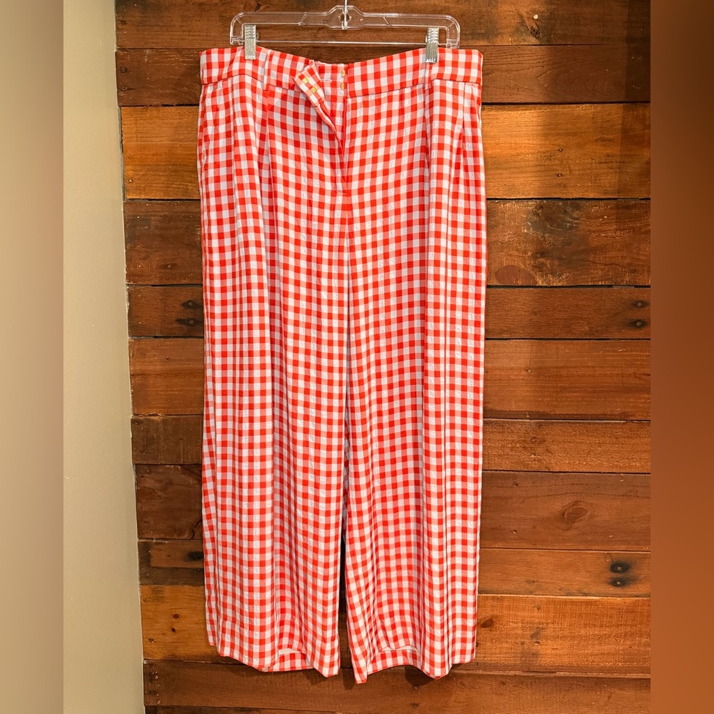 J.Crew Drapey Gingham Wide-Leg Pants – Red & White – Size 14
